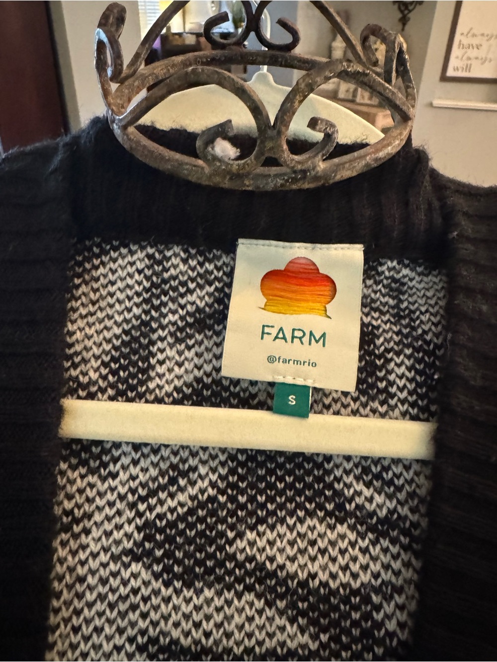 FARM Rio Black and White Fringe Floral Jacquard Cardigan - Picture 3 of 4